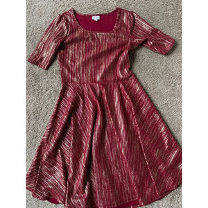 Women's LuLaRoe Red Gold Metallic Striped Dress Size L